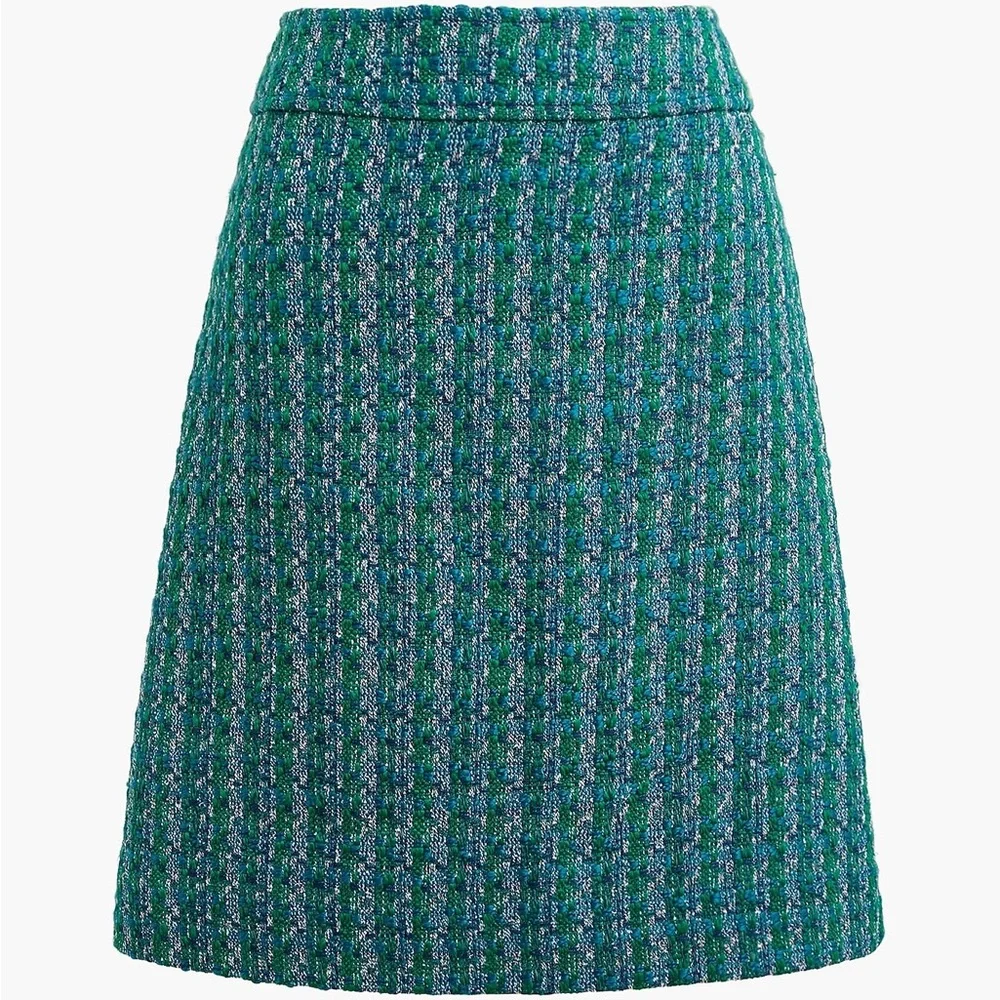 NWT J. CREW Green and Blue Tweed A-line Skirt Size 4